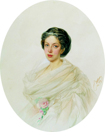 57 Портрет молодой женщины в белом платье с розой у пояса1