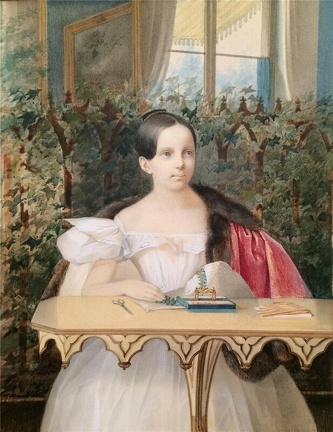 Великая княжна Александра Николаевна за вышиванием, 1835 год